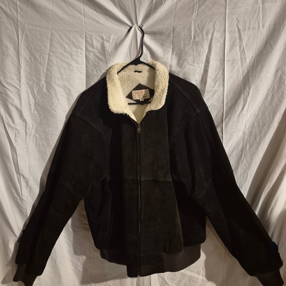 Fox Collection Brown Leather Suede Bomber Jacket Heavy Insulation Never Worn